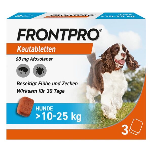 FRONTPRO Kautabletten für Hunde gegen Zecken & Flöhe 10-25 kg